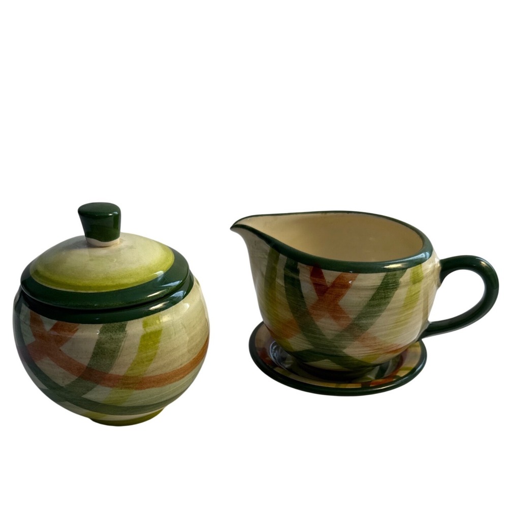 Vintage Metlox Homespun Lidded Sugar Bowl Creamer Dish Underplate Poppytail set